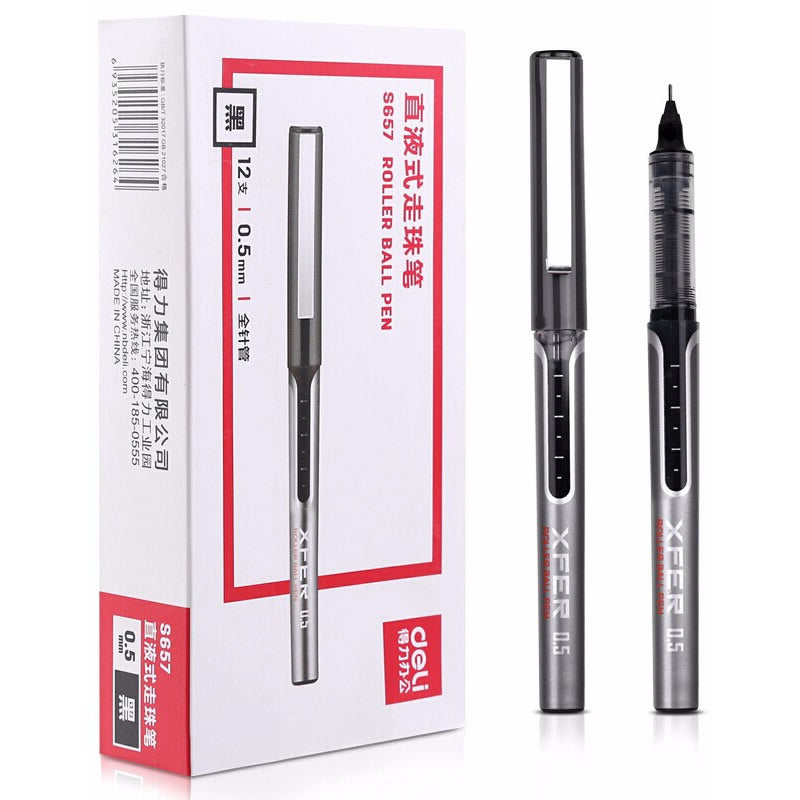 DELI S657 Rollerball Pen 12Pcs 0.5mm Liquid Ink Rollerball Ballpoint Pens for Writing - Black DELI S657 Rollerball Pen 12Pcs 0.5mm Liquid Ink Rollerball Ballpoint Pens for Writing - Black